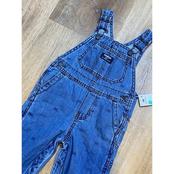 Oshkosh Bgosh Blue Denim Overalls 18M Adjustable Straps Side Pockets Toddler Boy - Picture 3 of 7